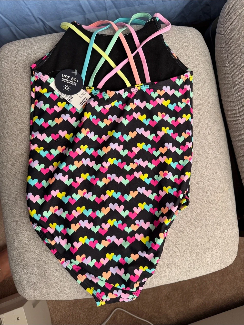 Gymboree Black Girls' Tank Swimsuit with Neon Heart Print